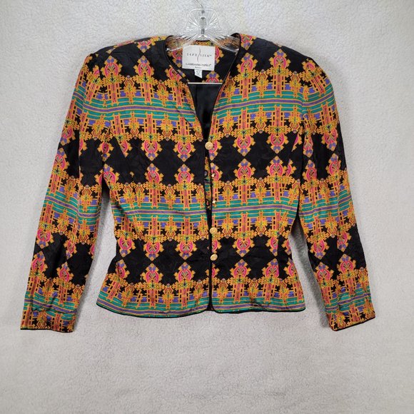 Adrianna Papell Jackets & Blazers - Safe Silk Adrianna Papell Vintage Pure Silk Colorful Shoulder Pads Unique Blazer